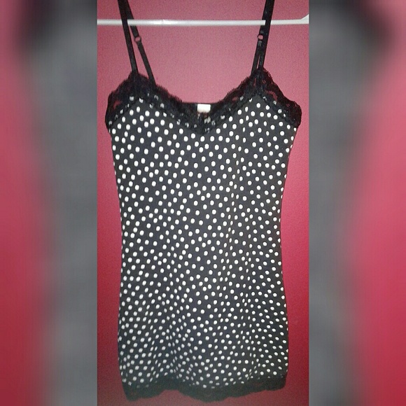 No Boundaries Tops - Black & White Polka Dot Lace Cami♡♡